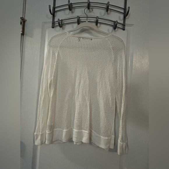 525 America Women's White Open Knit Long Sleeve Pullover Top XL sweater EUC - Picture 2 of 10